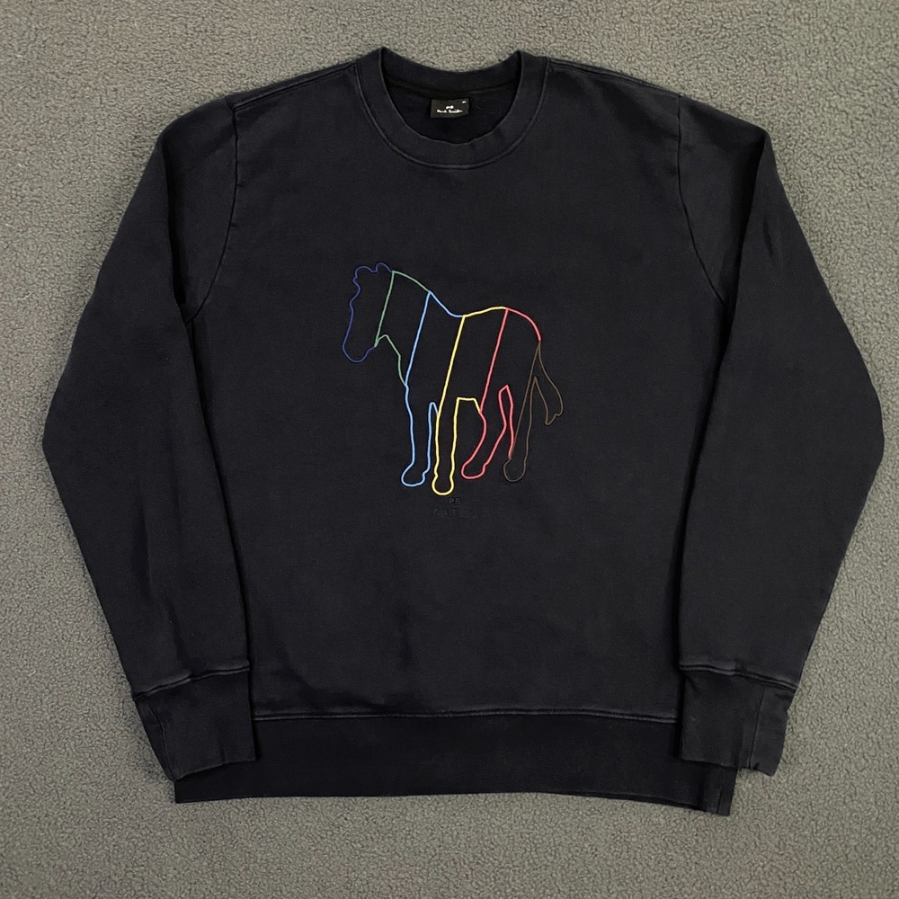 Paul Smith Sweatshirt Mens XL Line Zebra French Terry Organic Cotton Crew Black